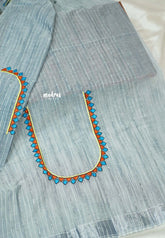 Grey - Fancy Cotton Saree with indian tribal woman embroidery Blouse